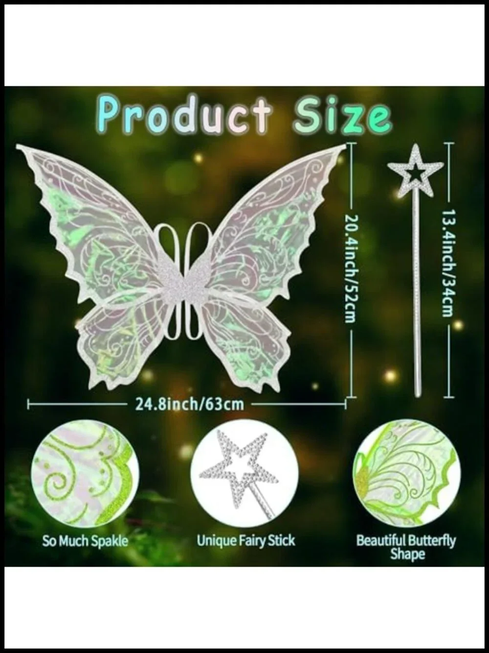 Fairy Wings Costume Set with Star Magic Wand for Halloween Cosplay